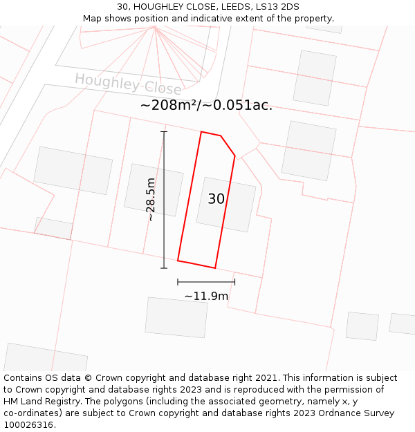 30, HOUGHLEY CLOSE, LEEDS, LS13 2DS: Plot and title map