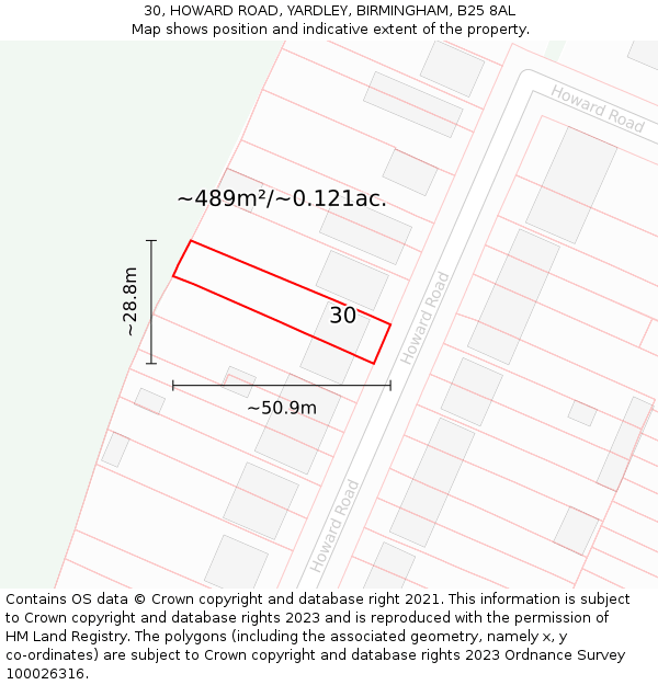 30, HOWARD ROAD, YARDLEY, BIRMINGHAM, B25 8AL: Plot and title map