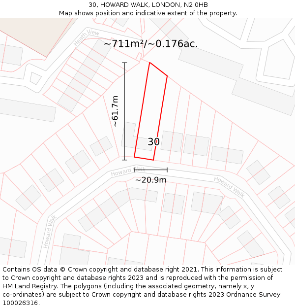 30, HOWARD WALK, LONDON, N2 0HB: Plot and title map