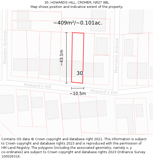 30, HOWARDS HILL, CROMER, NR27 9BL: Plot and title map
