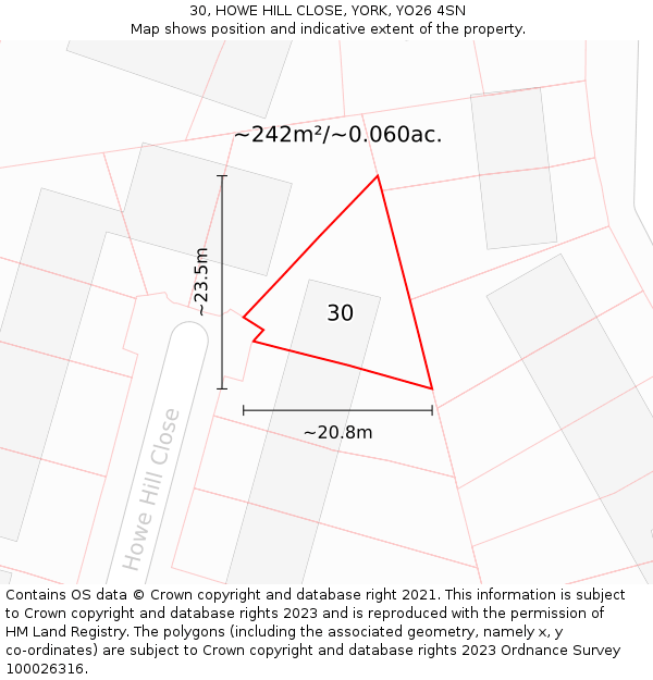 30, HOWE HILL CLOSE, YORK, YO26 4SN: Plot and title map