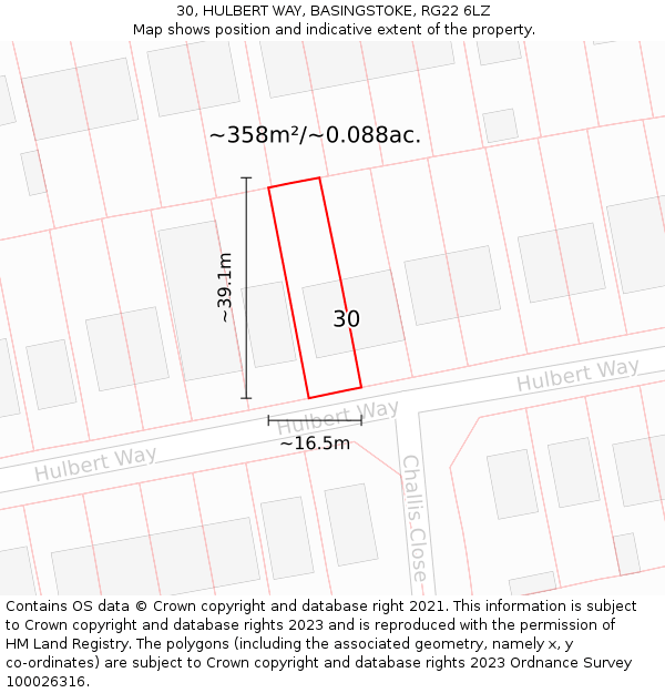 30, HULBERT WAY, BASINGSTOKE, RG22 6LZ: Plot and title map