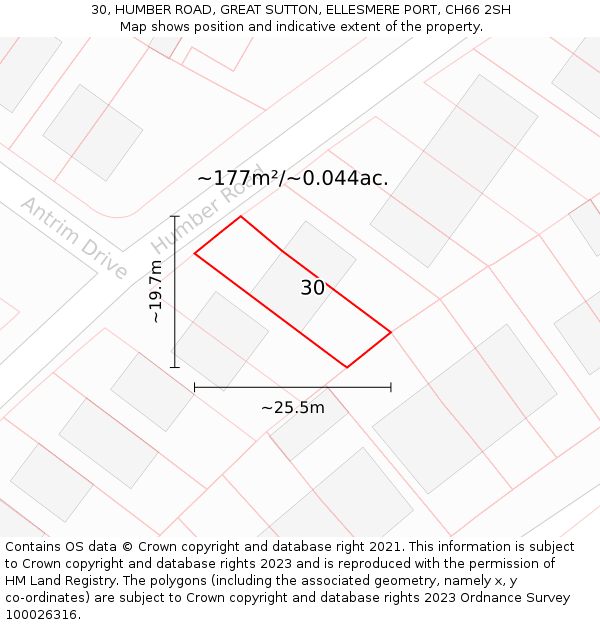 30, HUMBER ROAD, GREAT SUTTON, ELLESMERE PORT, CH66 2SH: Plot and title map