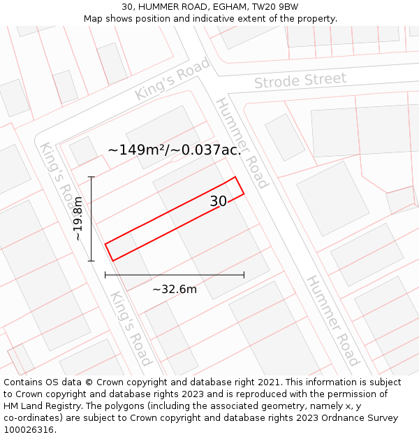30, HUMMER ROAD, EGHAM, TW20 9BW: Plot and title map