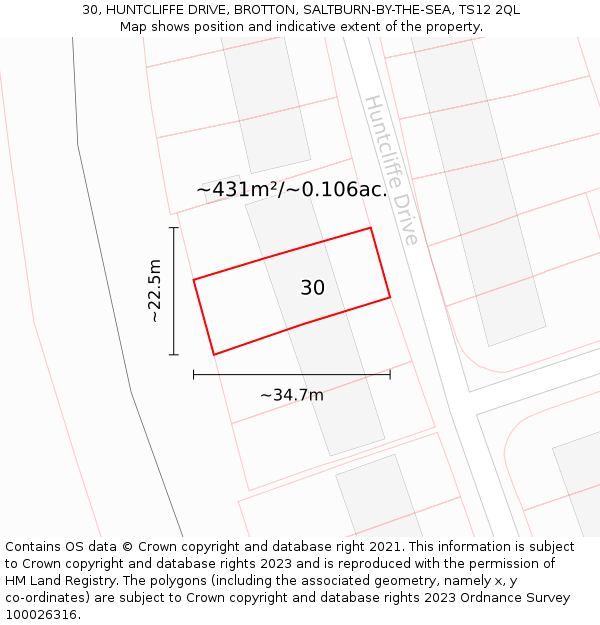 30, HUNTCLIFFE DRIVE, BROTTON, SALTBURN-BY-THE-SEA, TS12 2QL: Plot and title map