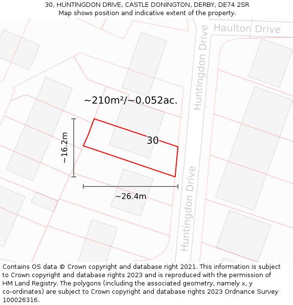 30, HUNTINGDON DRIVE, CASTLE DONINGTON, DERBY, DE74 2SR: Plot and title map