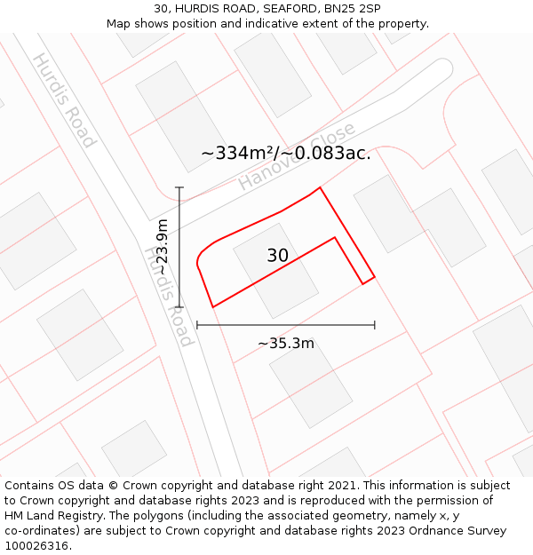 30, HURDIS ROAD, SEAFORD, BN25 2SP: Plot and title map
