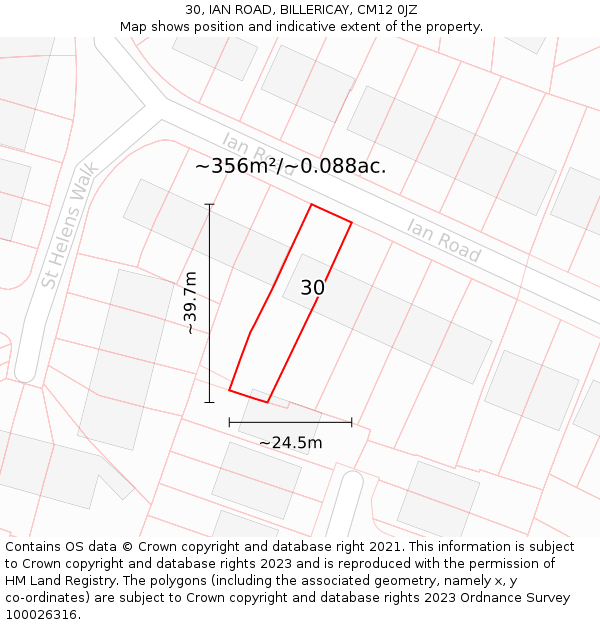 30, IAN ROAD, BILLERICAY, CM12 0JZ: Plot and title map