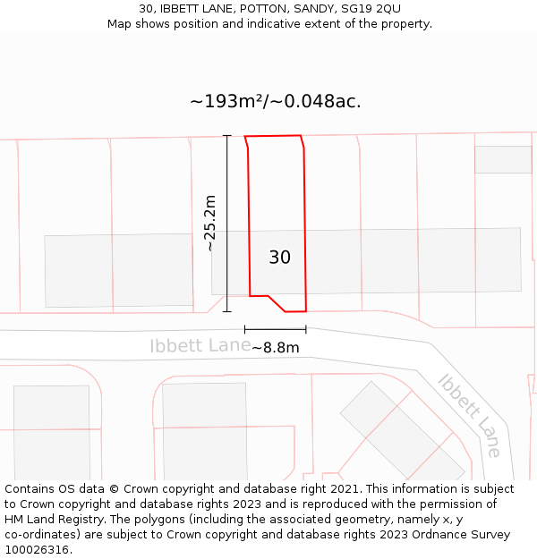 30, IBBETT LANE, POTTON, SANDY, SG19 2QU: Plot and title map