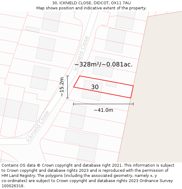 30, ICKNIELD CLOSE, DIDCOT, OX11 7AU: Plot and title map