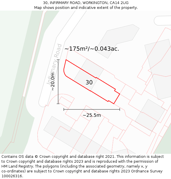 30, INFIRMARY ROAD, WORKINGTON, CA14 2UG: Plot and title map
