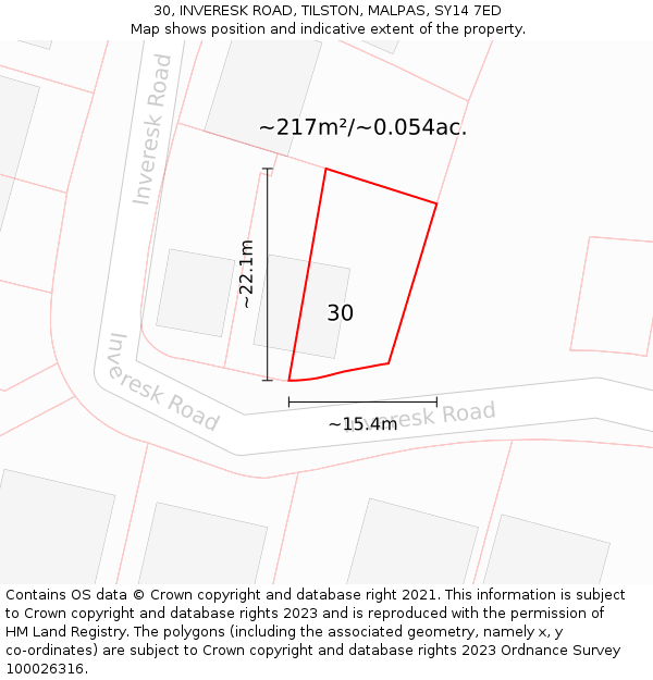 30, INVERESK ROAD, TILSTON, MALPAS, SY14 7ED: Plot and title map