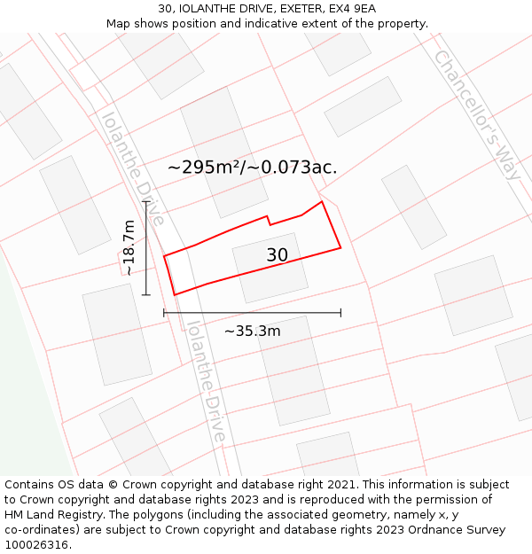 30, IOLANTHE DRIVE, EXETER, EX4 9EA: Plot and title map