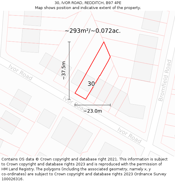 30, IVOR ROAD, REDDITCH, B97 4PE: Plot and title map