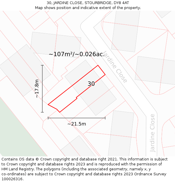 30, JARDINE CLOSE, STOURBRIDGE, DY8 4AT: Plot and title map