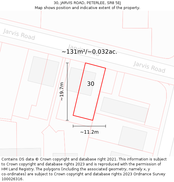 30, JARVIS ROAD, PETERLEE, SR8 5EJ: Plot and title map