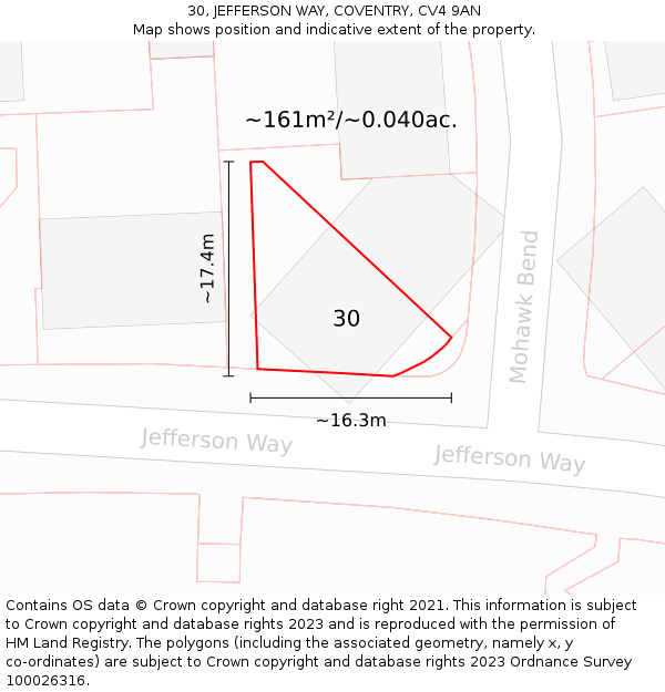30, JEFFERSON WAY, COVENTRY, CV4 9AN: Plot and title map