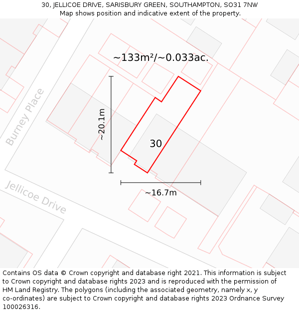 30, JELLICOE DRIVE, SARISBURY GREEN, SOUTHAMPTON, SO31 7NW: Plot and title map