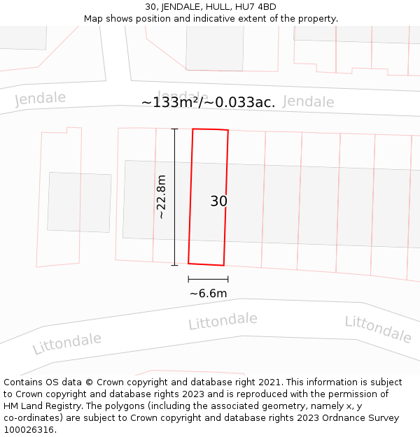 30, JENDALE, HULL, HU7 4BD: Plot and title map