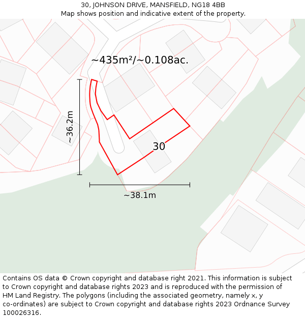30, JOHNSON DRIVE, MANSFIELD, NG18 4BB: Plot and title map