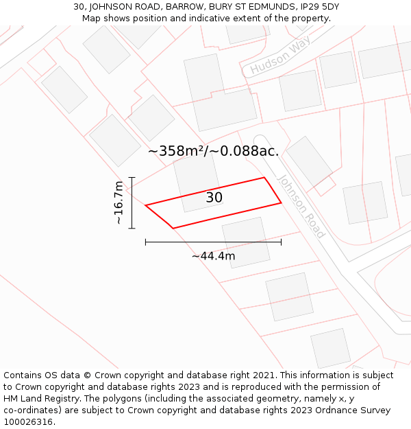 30, JOHNSON ROAD, BARROW, BURY ST EDMUNDS, IP29 5DY: Plot and title map