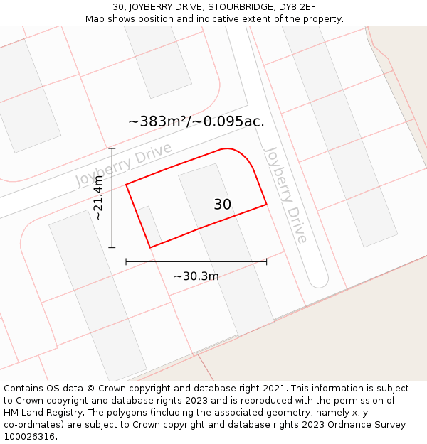 30, JOYBERRY DRIVE, STOURBRIDGE, DY8 2EF: Plot and title map