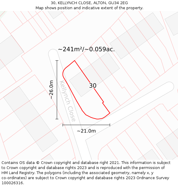 30, KELLYNCH CLOSE, ALTON, GU34 2EG: Plot and title map