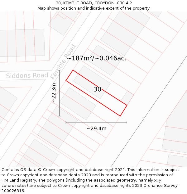 30, KEMBLE ROAD, CROYDON, CR0 4JP: Plot and title map