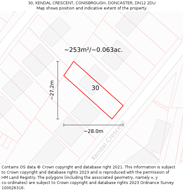 30, KENDAL CRESCENT, CONISBROUGH, DONCASTER, DN12 2DU: Plot and title map