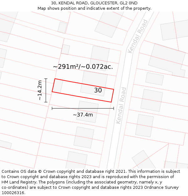 30, KENDAL ROAD, GLOUCESTER, GL2 0ND: Plot and title map