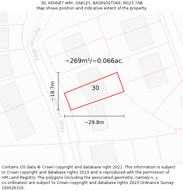 30, KENNET WAY, OAKLEY, BASINGSTOKE, RG23 7AB: Plot and title map