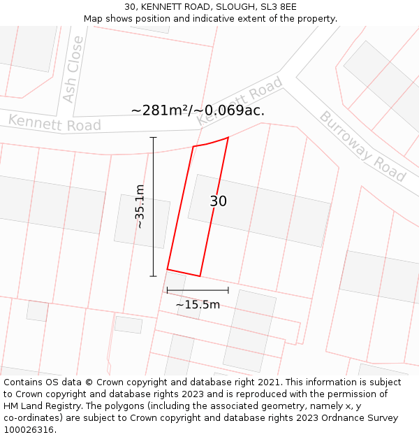30, KENNETT ROAD, SLOUGH, SL3 8EE: Plot and title map