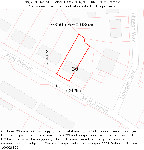 30, KENT AVENUE, MINSTER ON SEA, SHEERNESS, ME12 2DZ: Plot and title map