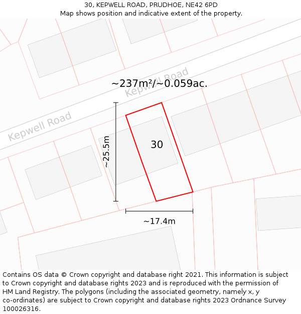30, KEPWELL ROAD, PRUDHOE, NE42 6PD: Plot and title map