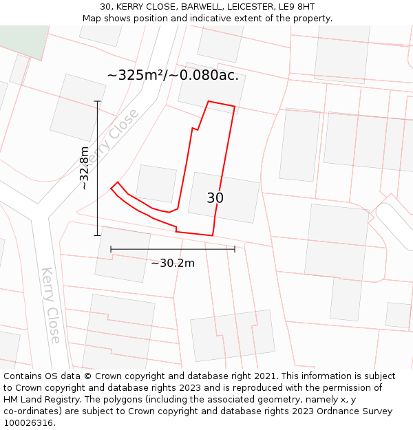 30, KERRY CLOSE, BARWELL, LEICESTER, LE9 8HT: Plot and title map