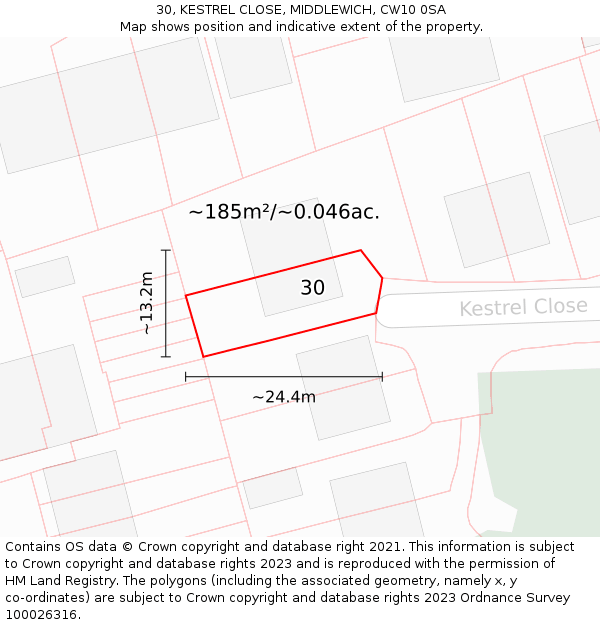 30, KESTREL CLOSE, MIDDLEWICH, CW10 0SA: Plot and title map