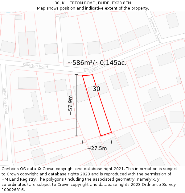 30, KILLERTON ROAD, BUDE, EX23 8EN: Plot and title map
