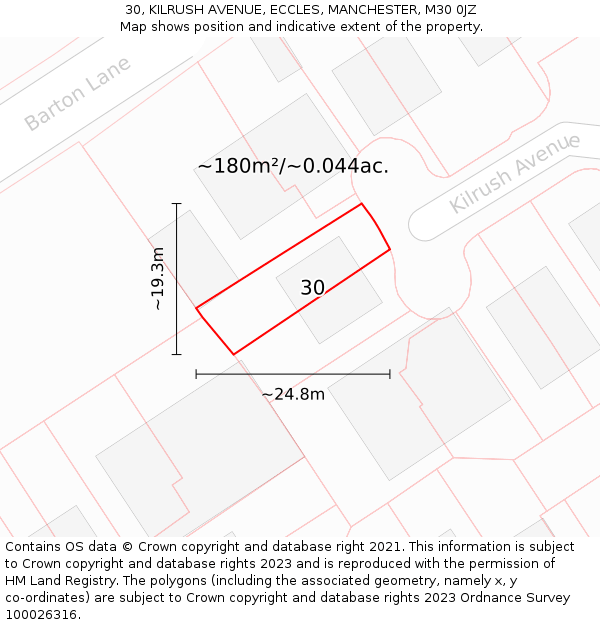 30, KILRUSH AVENUE, ECCLES, MANCHESTER, M30 0JZ: Plot and title map