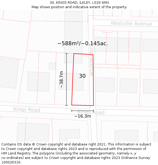 30, KINGS ROAD, ILKLEY, LS29 9AN: Plot and title map