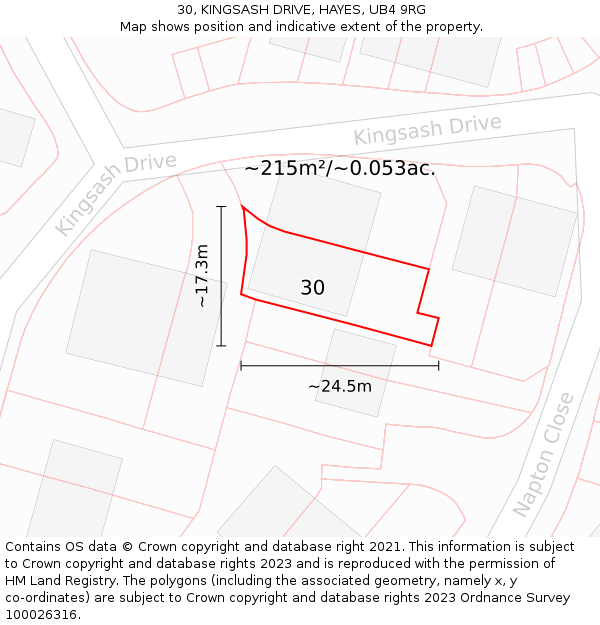 30, KINGSASH DRIVE, HAYES, UB4 9RG: Plot and title map