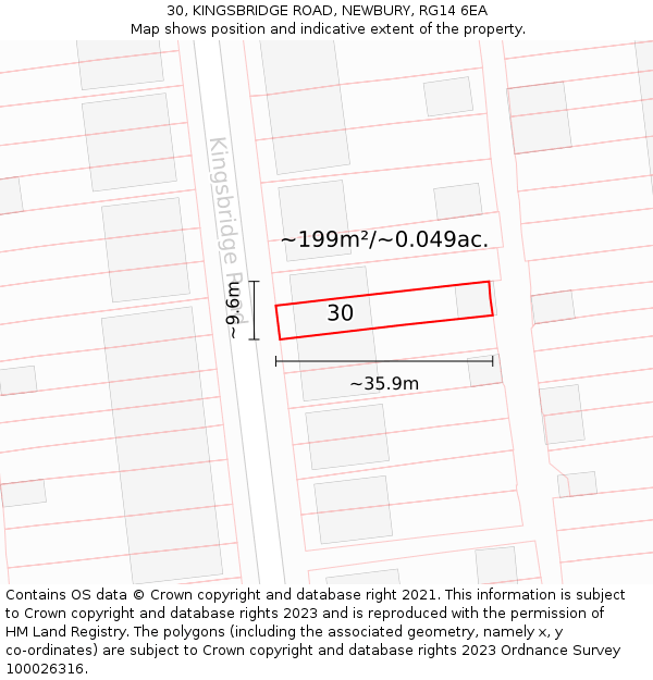 30, KINGSBRIDGE ROAD, NEWBURY, RG14 6EA: Plot and title map