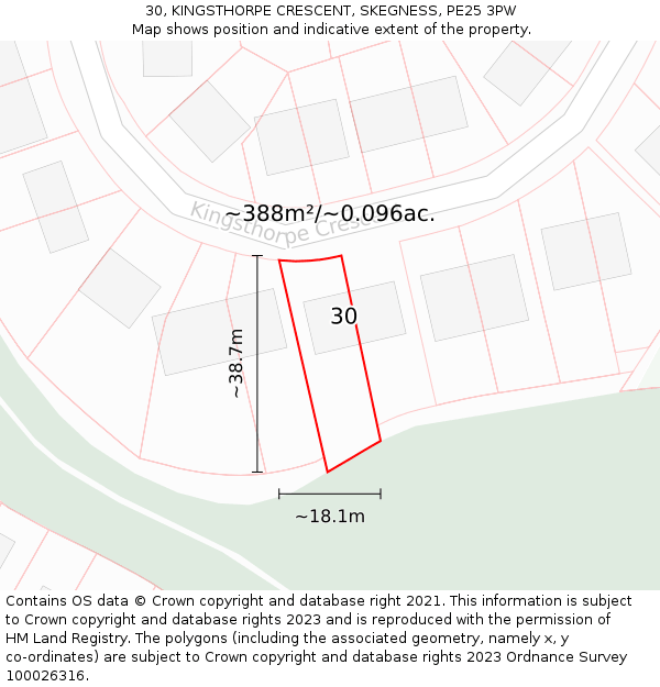 30, KINGSTHORPE CRESCENT, SKEGNESS, PE25 3PW: Plot and title map