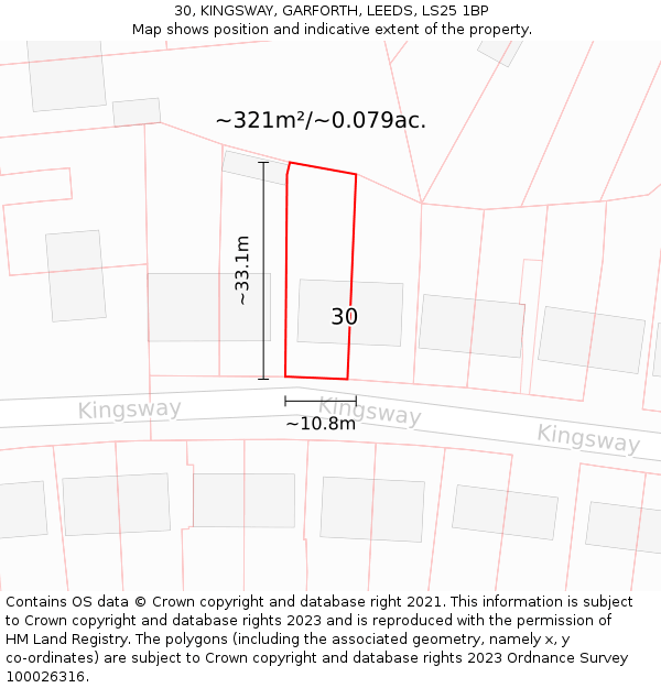 30, KINGSWAY, GARFORTH, LEEDS, LS25 1BP: Plot and title map