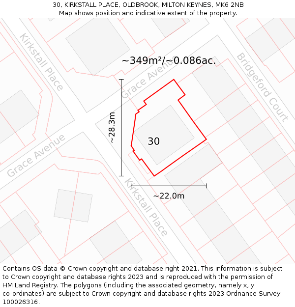 30, KIRKSTALL PLACE, OLDBROOK, MILTON KEYNES, MK6 2NB: Plot and title map