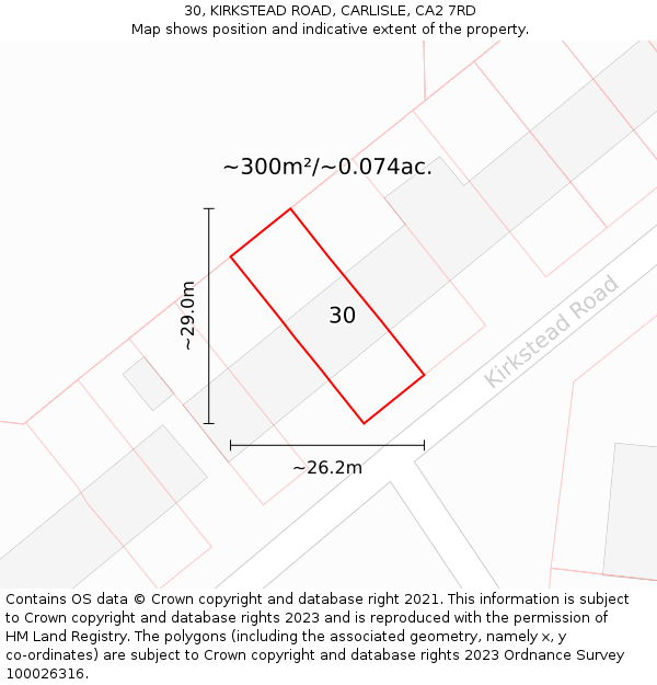 30, KIRKSTEAD ROAD, CARLISLE, CA2 7RD: Plot and title map