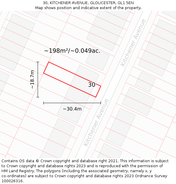 30, KITCHENER AVENUE, GLOUCESTER, GL1 5EN: Plot and title map