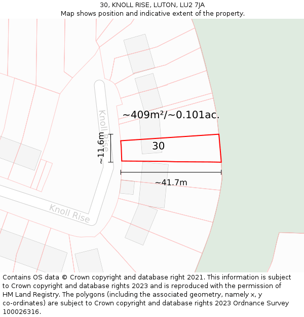 30, KNOLL RISE, LUTON, LU2 7JA: Plot and title map