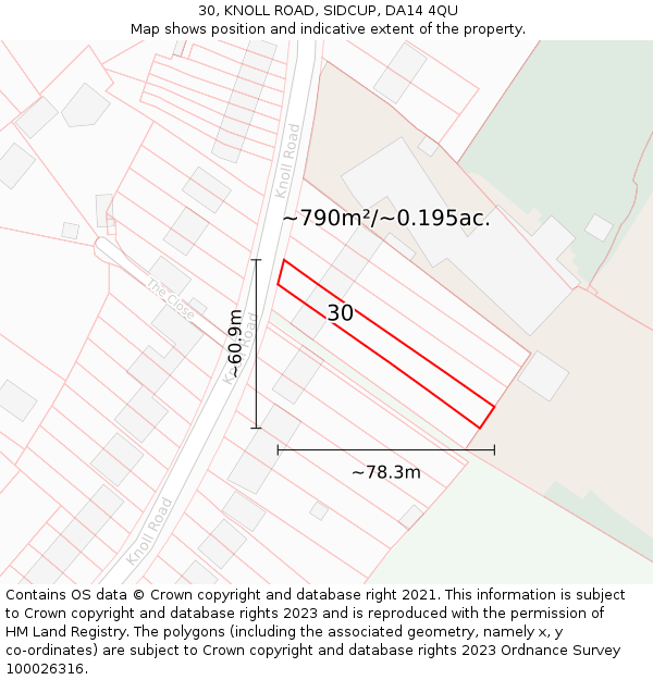 30, KNOLL ROAD, SIDCUP, DA14 4QU: Plot and title map