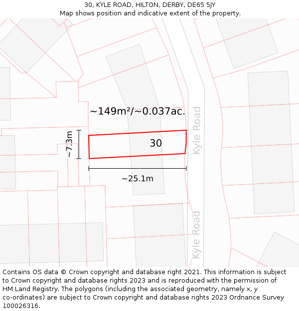 30, KYLE ROAD, HILTON, DERBY, DE65 5JY: Plot and title map