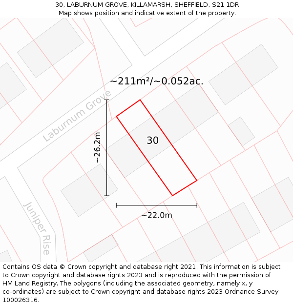 30, LABURNUM GROVE, KILLAMARSH, SHEFFIELD, S21 1DR: Plot and title map